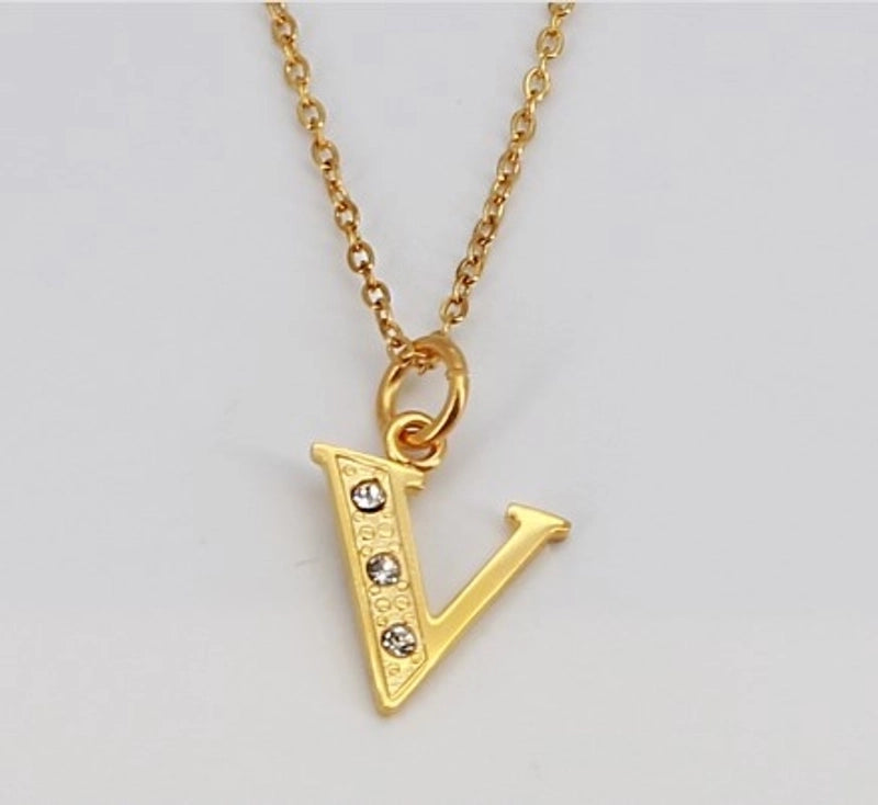Minimalist Letter 304 Stainless Steel Rhinestones Inlay Stainless Steel Necklaces