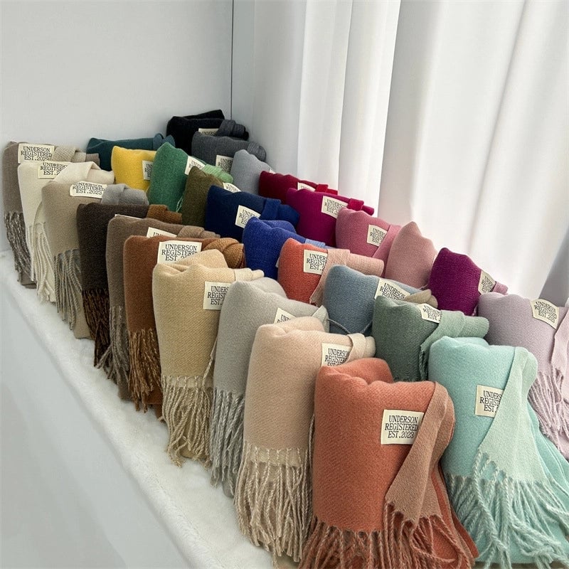 Women's Basic Solid Color Imitation Cashmere Tassel Scarf