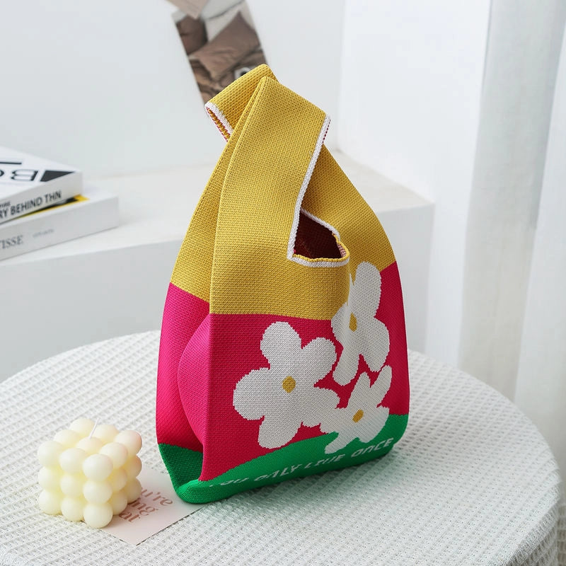 Women's Small Knit Color Block Streetwear Square Open Shoulder Bag