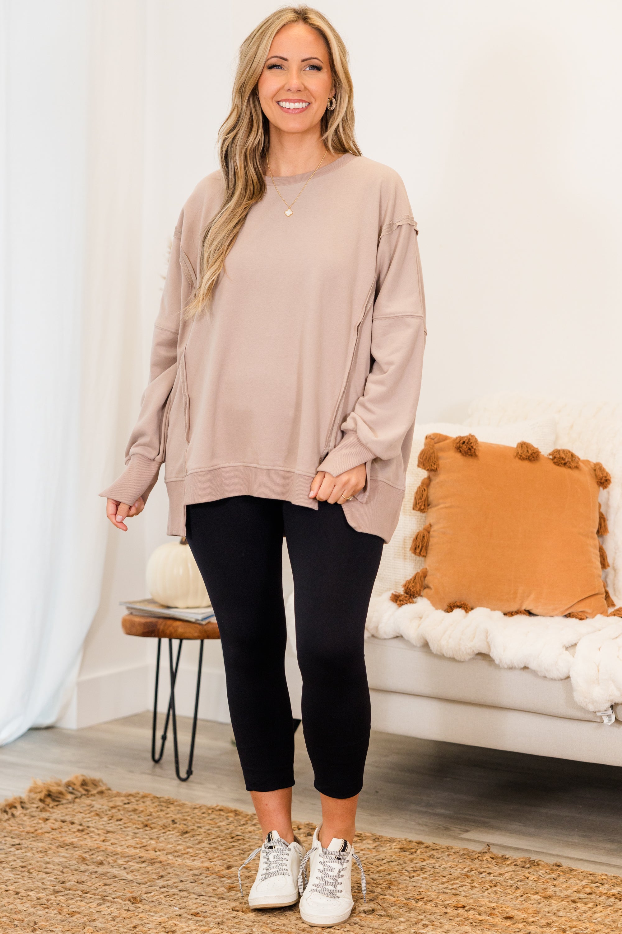 Sunset Glow Pullover. Taupe