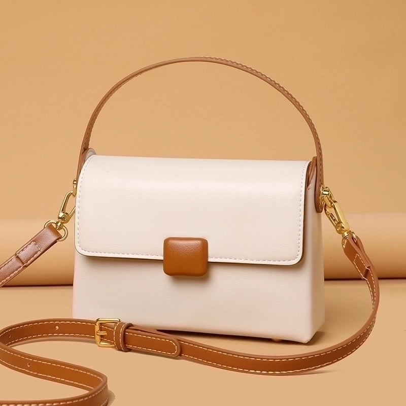 Women's Small Leather Color Block Vintage Style Square Flip Cover Crossbody Bag