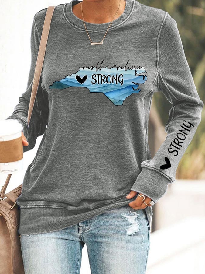 Women's North Carolina Strong Print Long Sleeve Sweatshirt