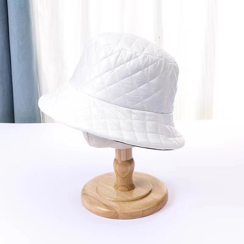 Ultra-light Down Cotton Checkered New Fisherman Hat For Men And Women With Autumn And Winter Warm Korean Net Red Basin Hat