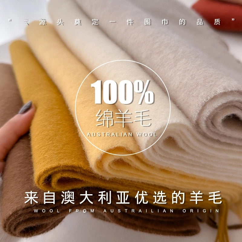 White Pure Wool Scarf Female Winter Student Warm Scarf New Versatile Tassel Narrow Scarf Couple
