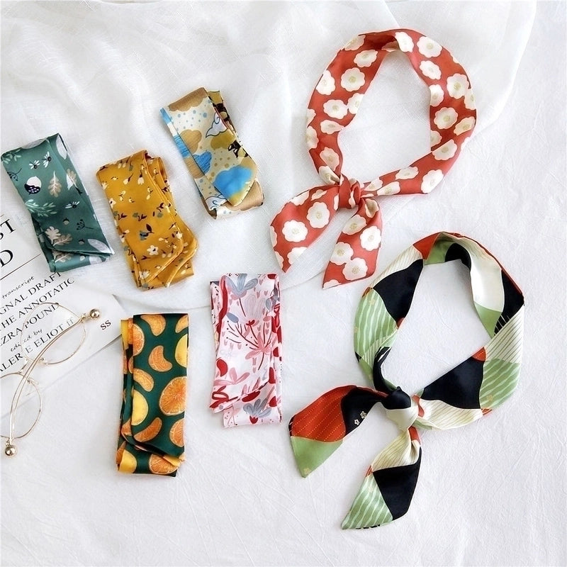 Long Striped Women's Autumn New Tied Bag Silk Scarf