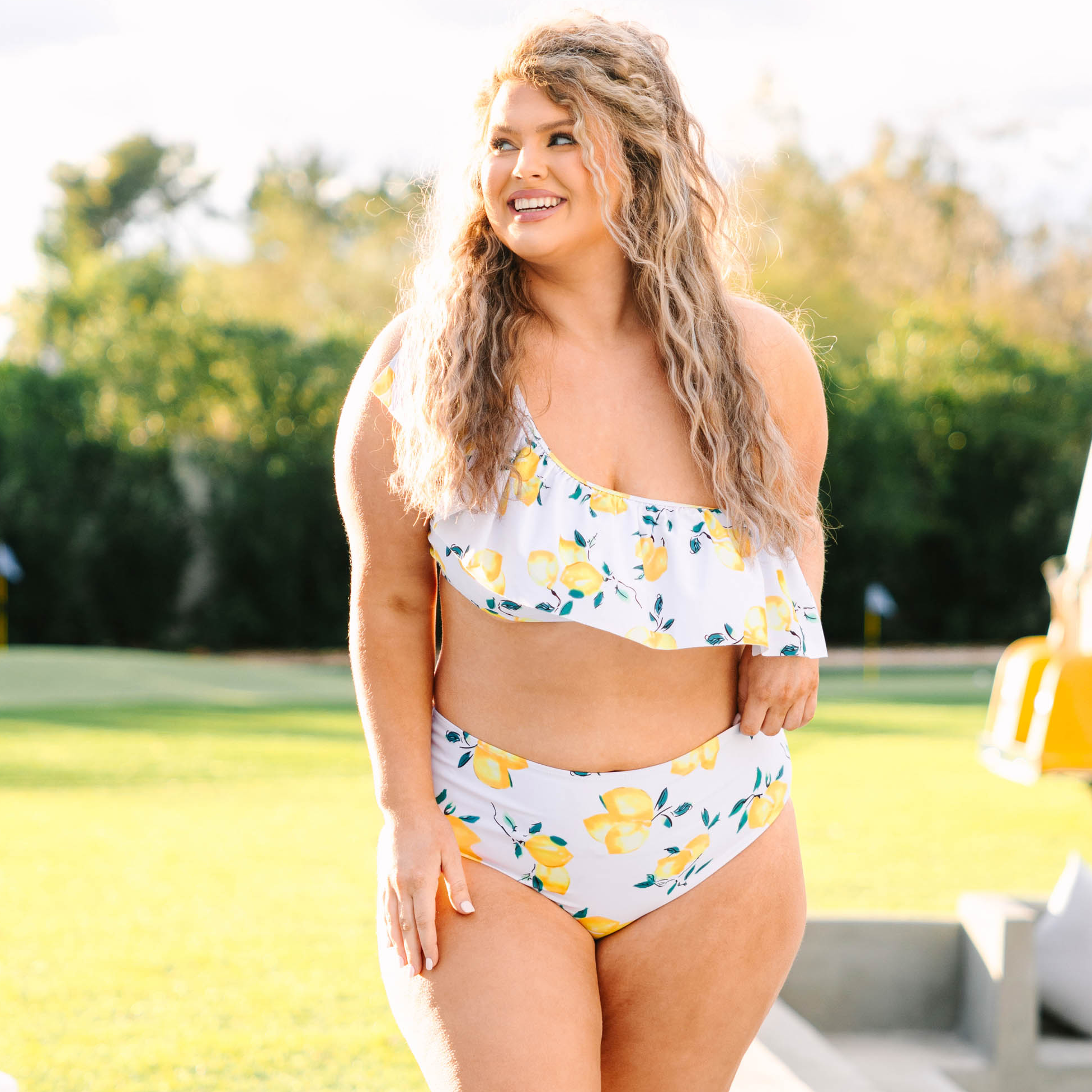 Let's Go Watch The Sunset Swim Top. Lemon Yellow