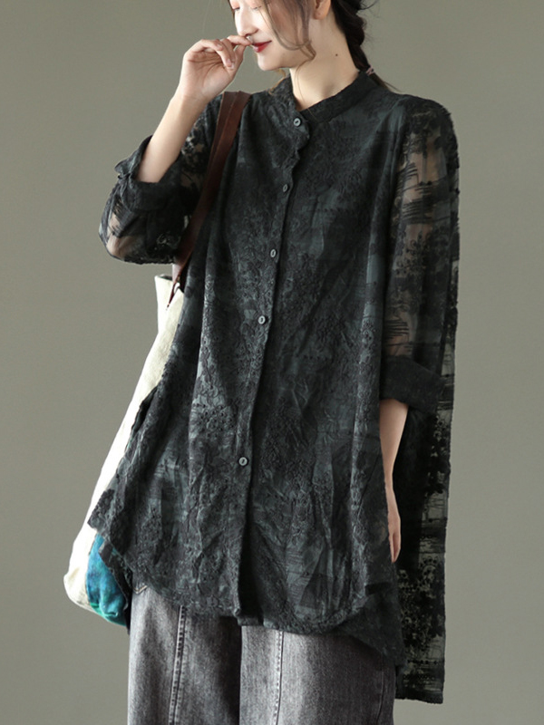 Vintage Loose Embroidered Lace Hollow Blouse