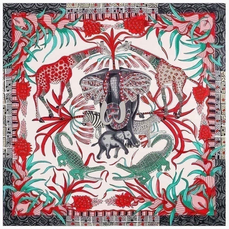 130cm Elephant Giraffe Ladies Twill Large Square Scarf Shawl Sunscreen