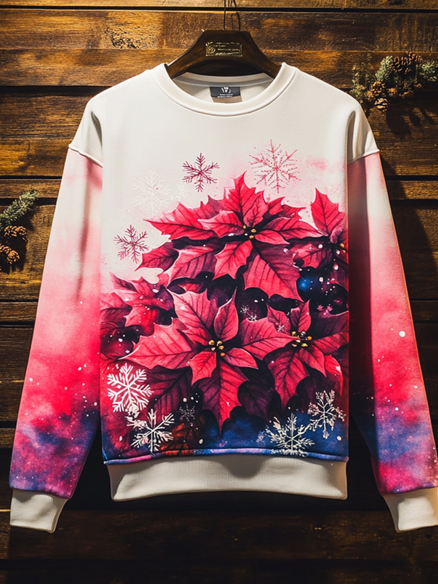 Christmas Flowers Art Print Crew Neck  Sweatshirt