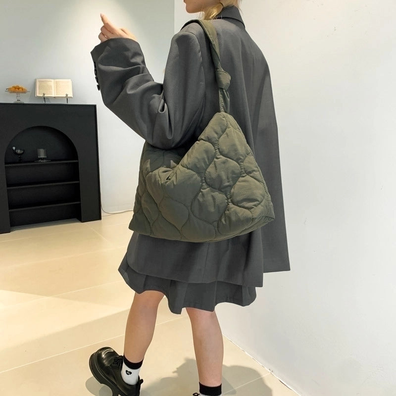 Women's Flannel Solid Color Basic Sewing Thread Square Zipper Shoulder Bag