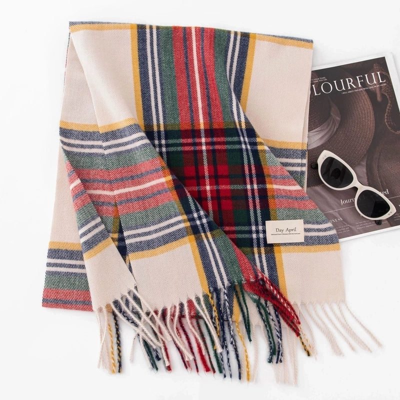 Women's Casual Elegant Minimalist Lattice Polyester Tassel Scarf