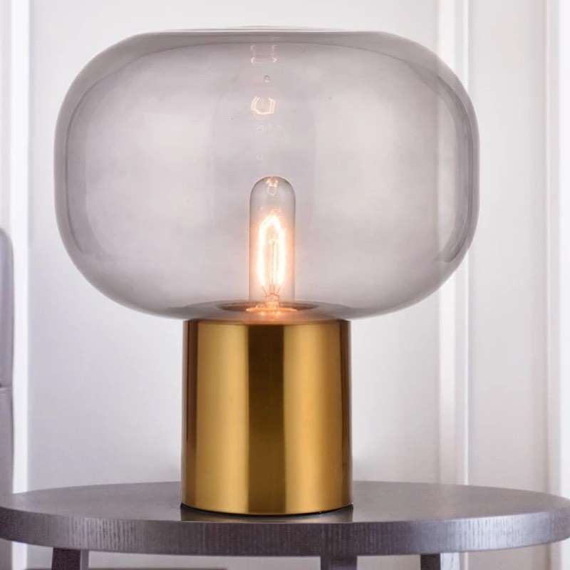 Modern Smoky Glass Table Lamp with Gold Base