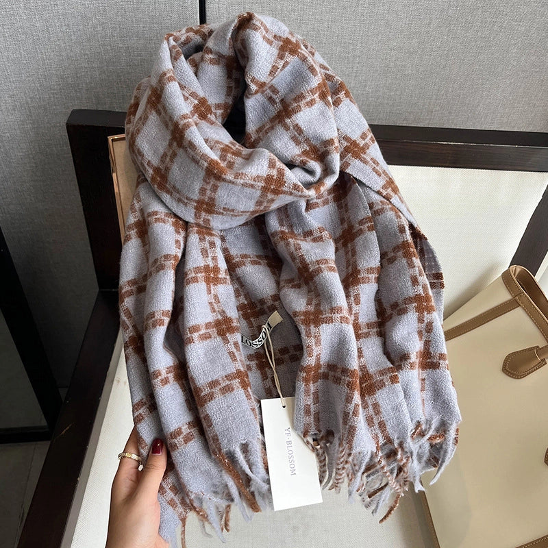 Double-sided Cashmere-like Tassel Plaid Scarf Scarf Autumn And Winter Warm  Women's Scarf Shawl
