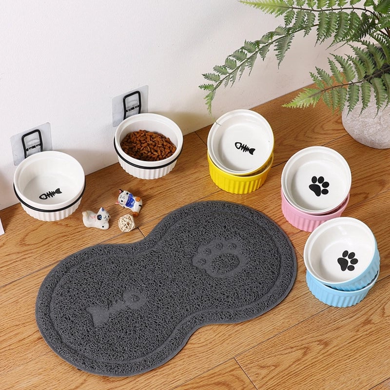 Solid Wood Pet Food Bowl Cat Cage Villa Style Hanging Fixed Dog Bowl Cat Food Waterproof Anti-overturn