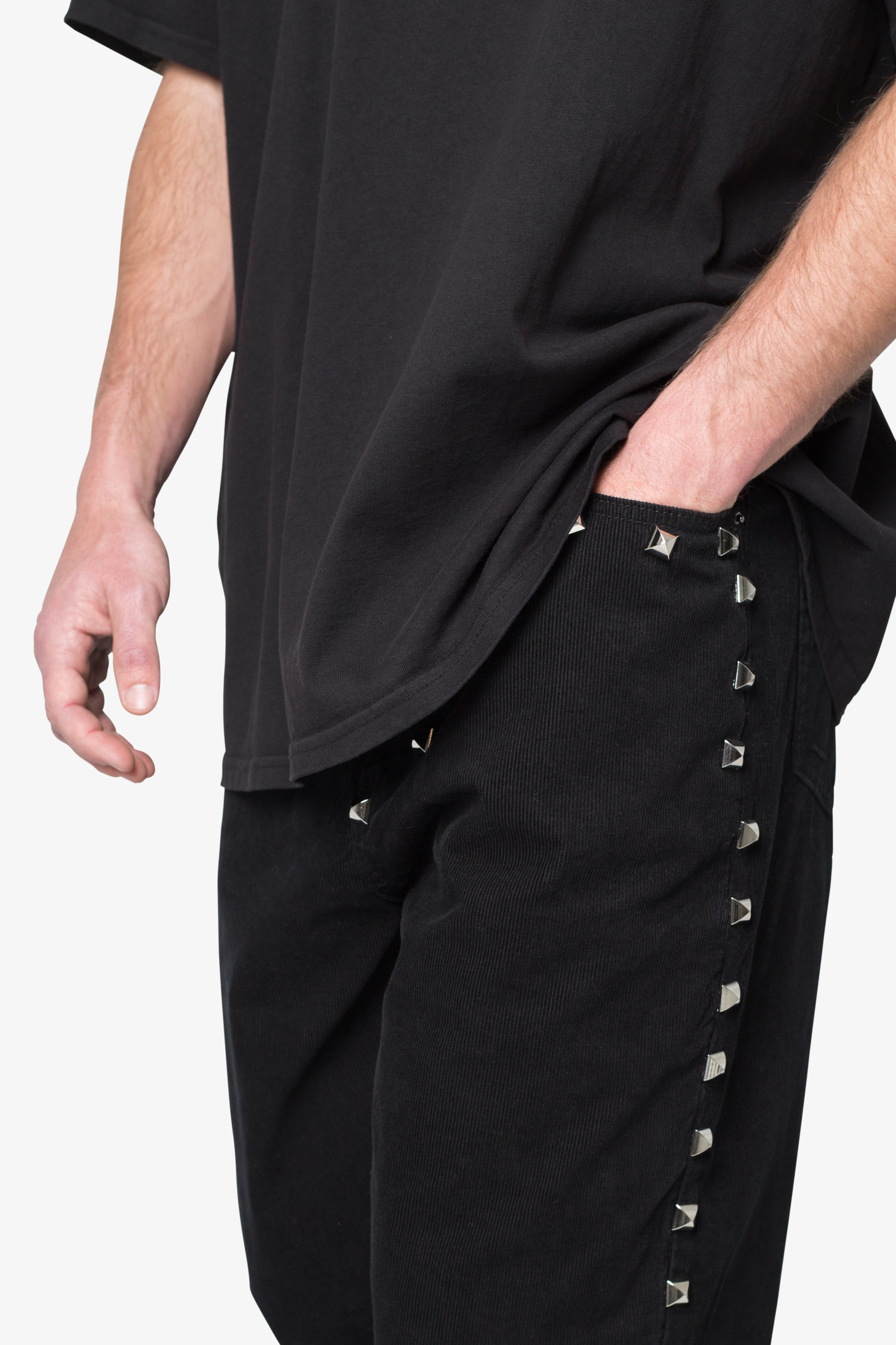 Ultra Baggy Studded Corduroy Pants - Black