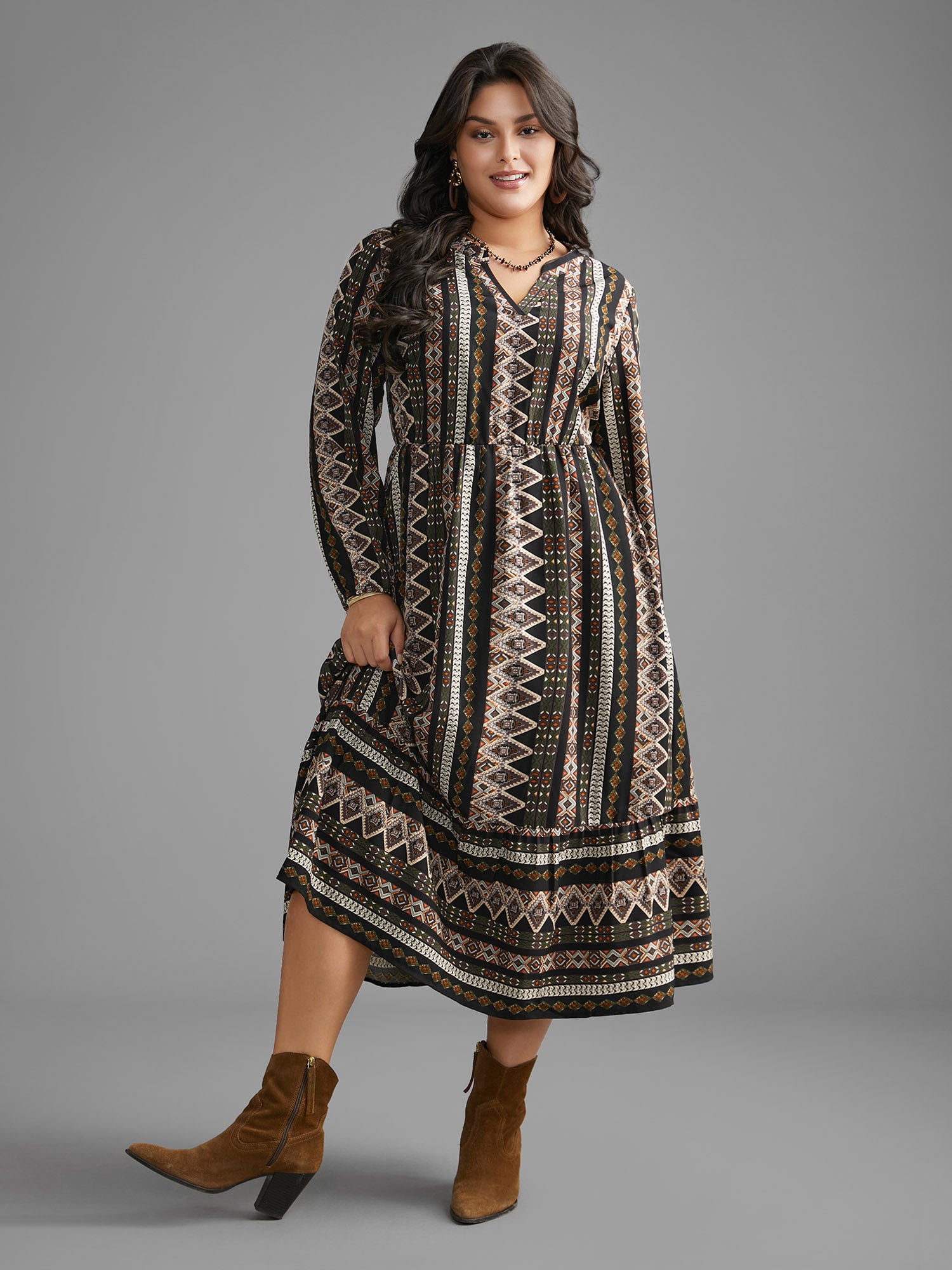 Bandana Lantern Sleeve Ruffle Hem Dress