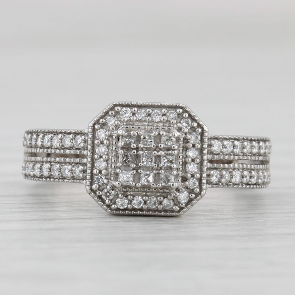 0.35ctw Diamond Pave 14k White Gold Square Halo Ring