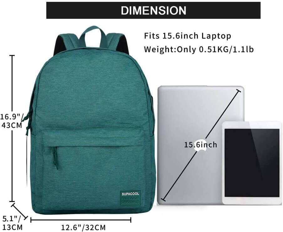SUPACOOL Casual Laptop Backpack for Men and Women, School Backpack for Boys and Girls, College Bookbag, USB Charging Port, Lightweight Back Pack(Black)