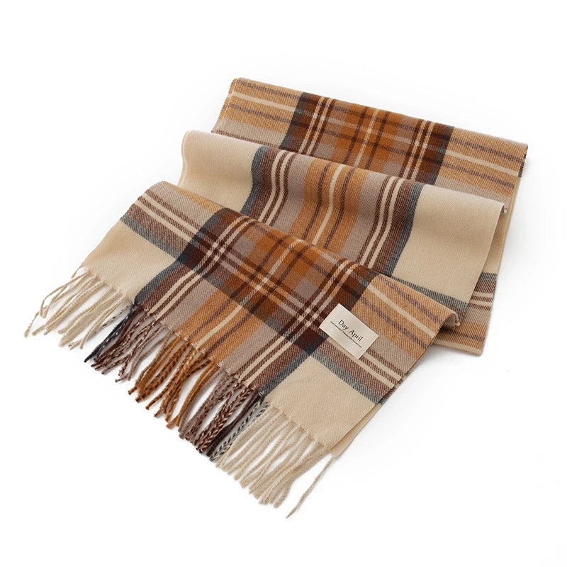 Women's Elegant Plaid Imitation Cashmere Tassel Scarf