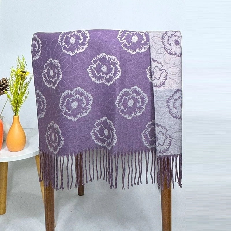 New Fashion Camellia Plaid Tassel Warm Cashmere Scarf Outdoor Riding Thickened Neck Scarf Women's Shawl