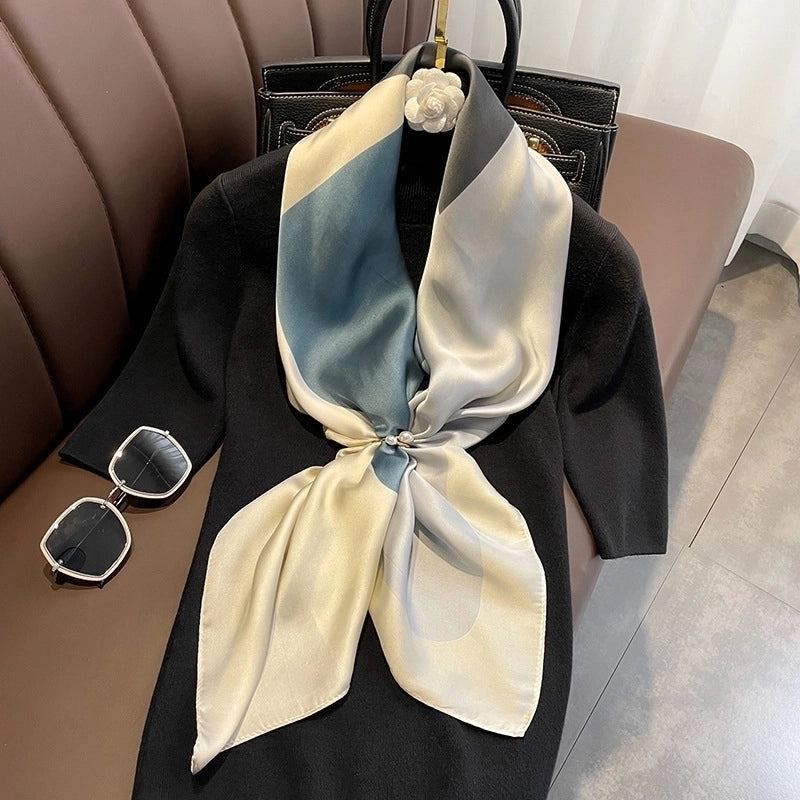 Fashion Light Luxury 90cm Simulation Silk Scarf Simple Striped Large Square Scarf