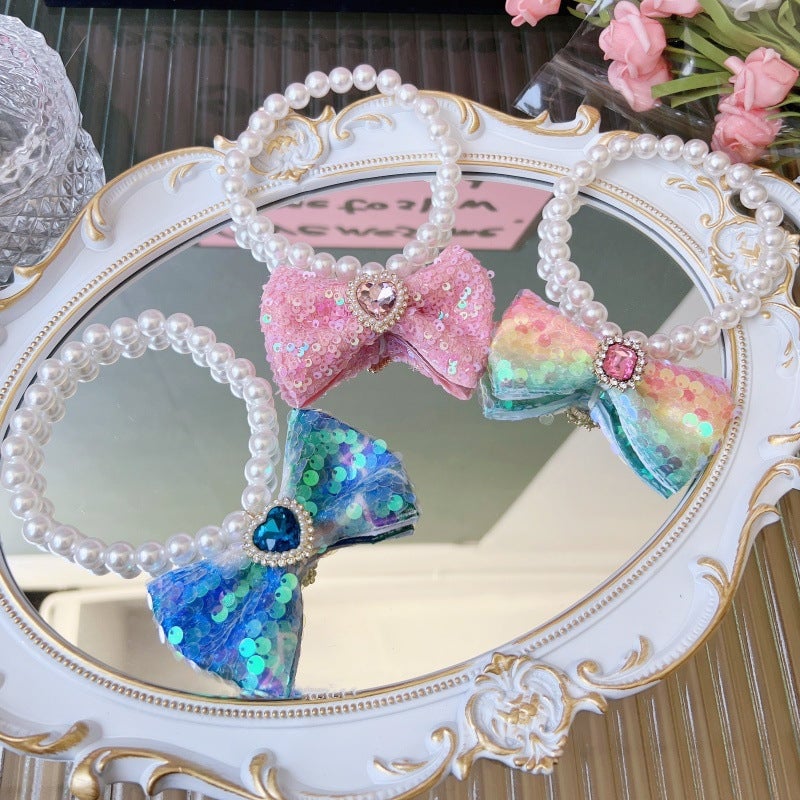 Sweet Sequin Bow Dog Cat Necklace Collar