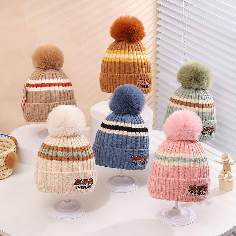 Children Unisex Cartoon Style Cute Letter Stripe Bear Wool Cap