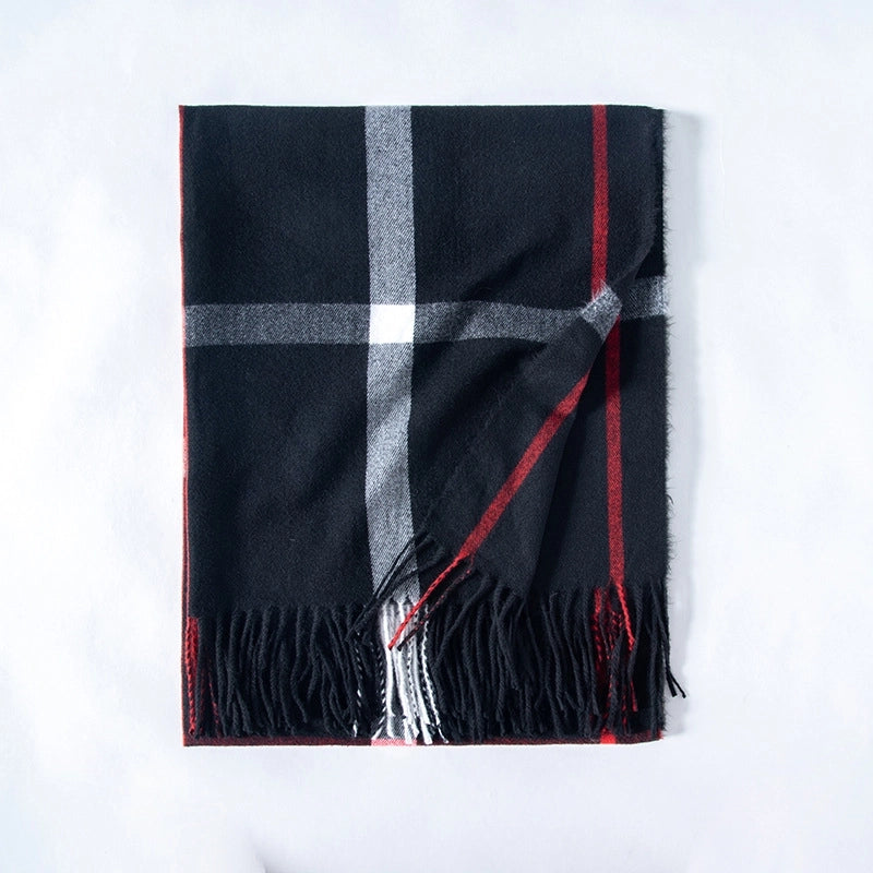 Unisex Streetwear Lattice Imitation Cashmere Tassel Winter Scarves