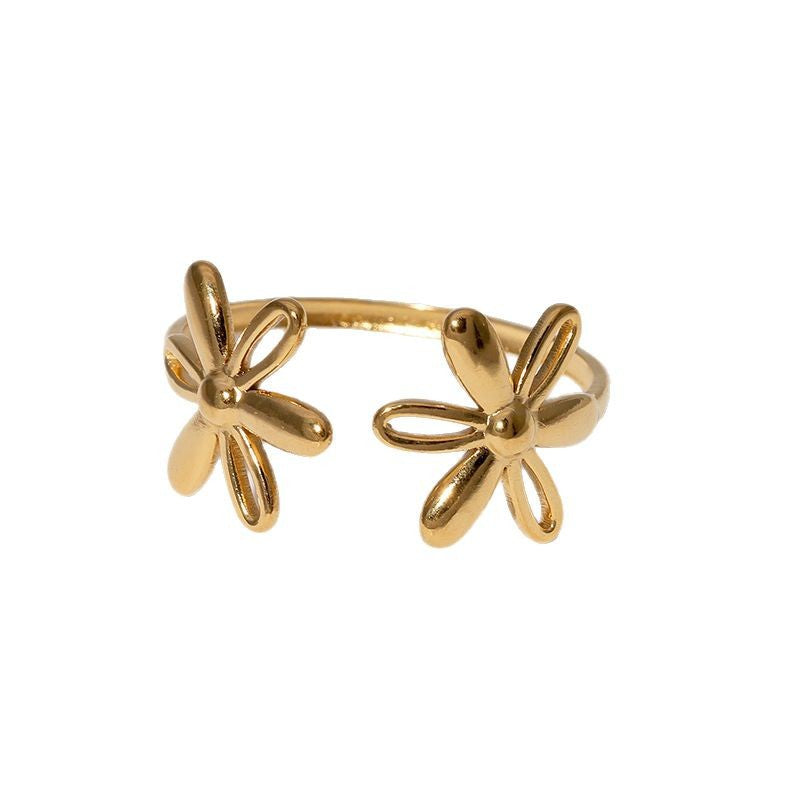 Hollow Daisy Sweet Flower Personality Niche Design Adjustable Opening Stainless Steel Ring