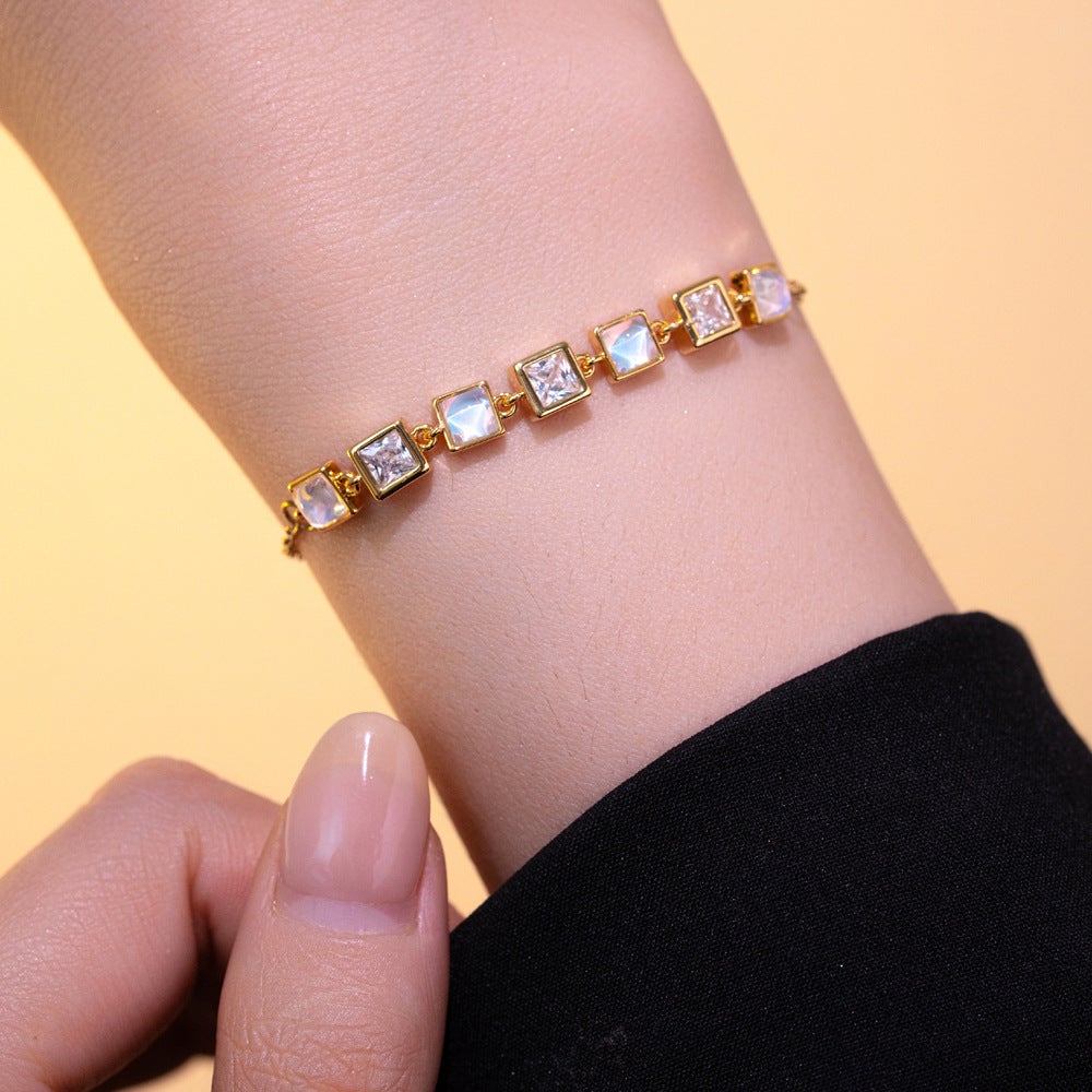 Fashion Square Cat'S Eye Zircon Bracelet Summer High-End Bracelet Niche Hand Jewelry For Women