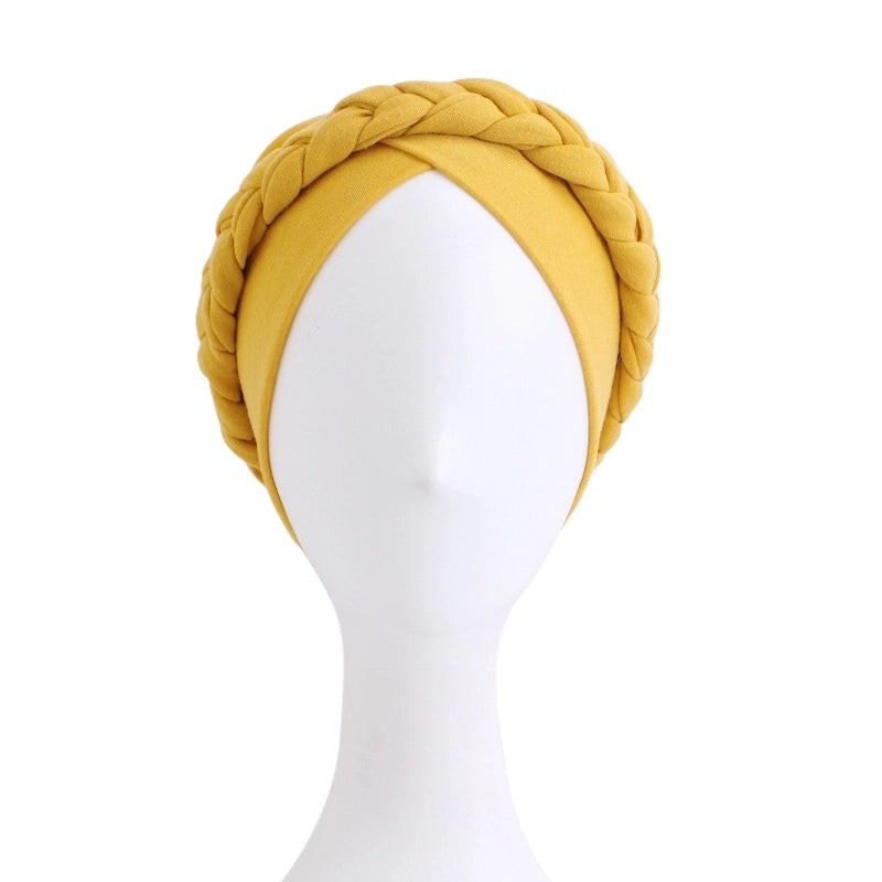 Ethnic Wind Twist Braid Turban Hat Wrapping Cap Solid Color Elastic Chemotherapy Cap Ethnic Cap JDT-429D