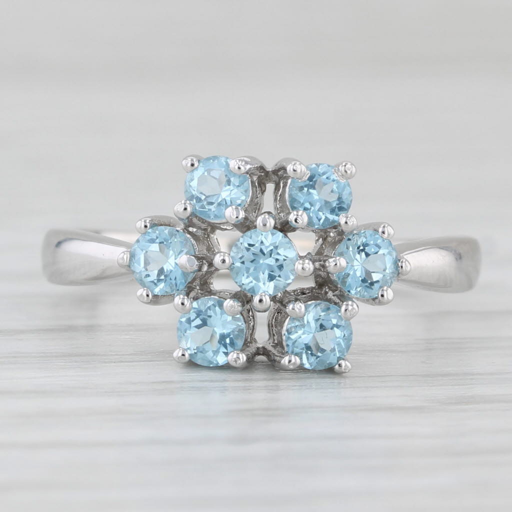 0.96ctw Blue Topaz Cluster Ring 10k White Gold Size 7.25