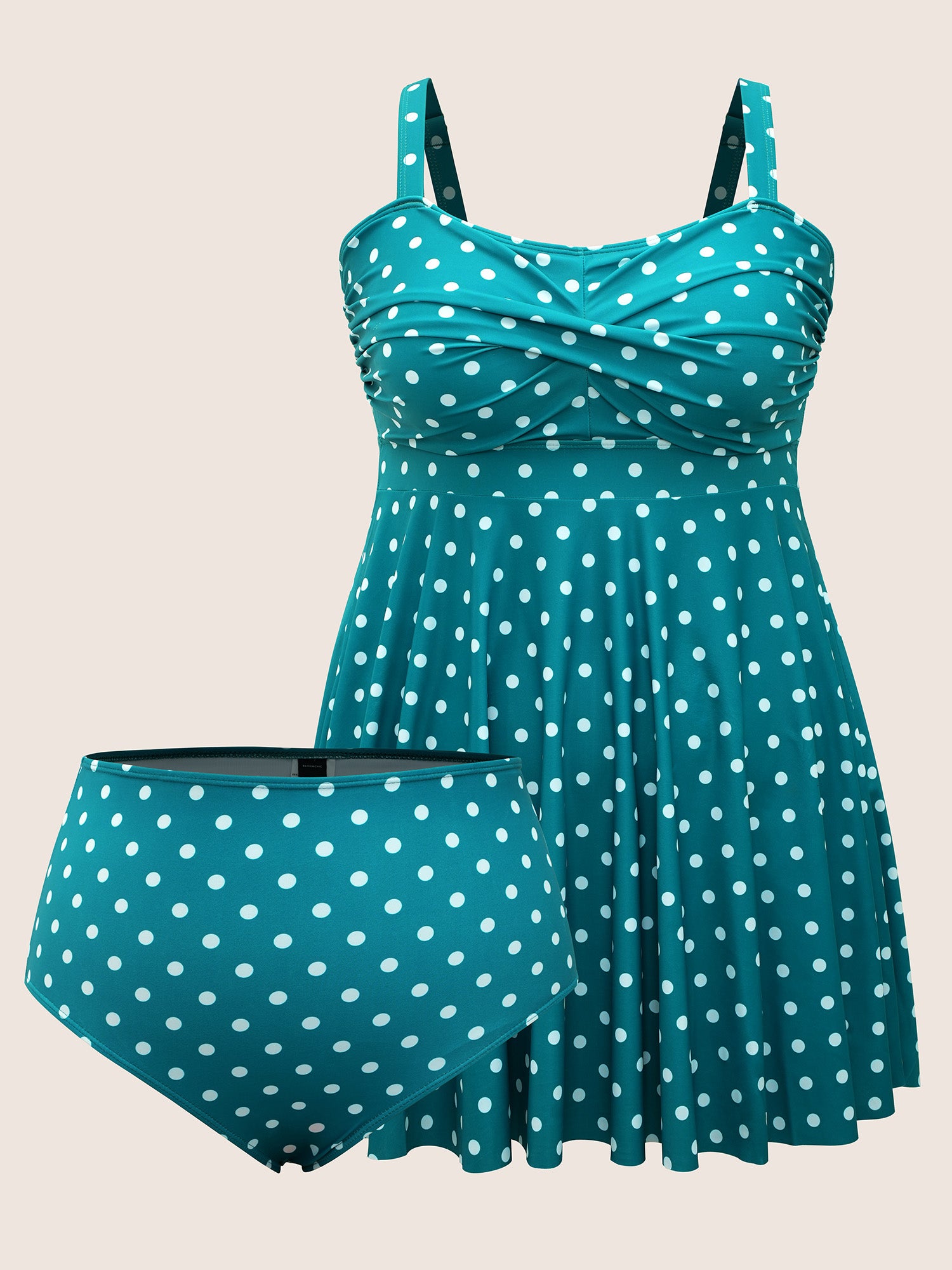 Polka Dot Crossover Ruched Flutter Hem Swim Dress