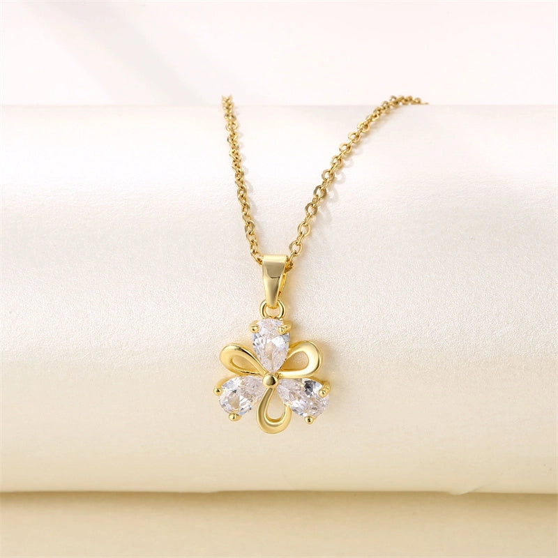Minimalist Heart Shape Key Stainless Steel Titanium Steel Plating Inlay Zircon 18k Gold Plated Gold Plated Pendant Necklace