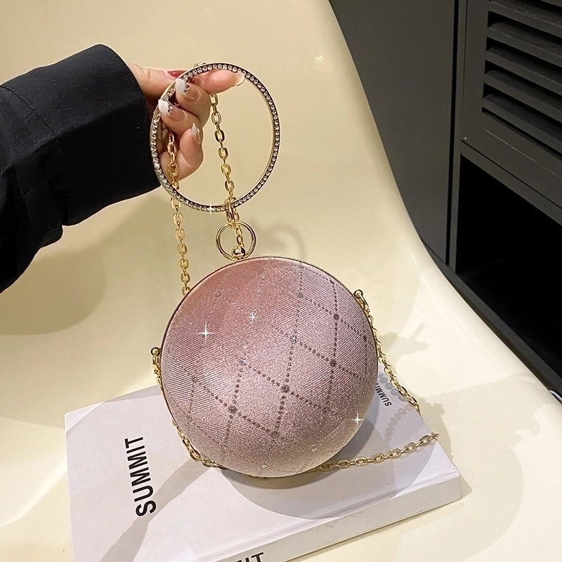 Corduroy Lingge Round Contrasting Colors Evening Bags