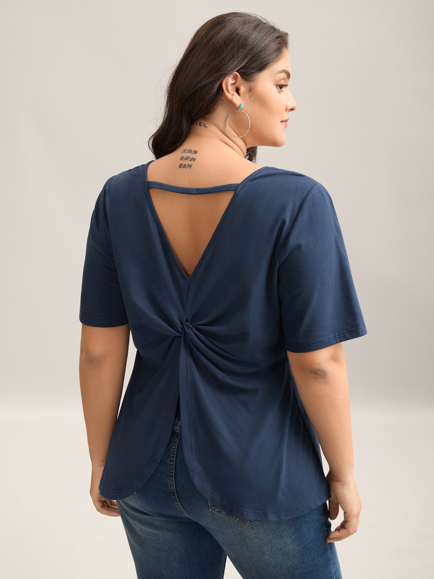 Pure Cotton Knotted Backless T-Shirt