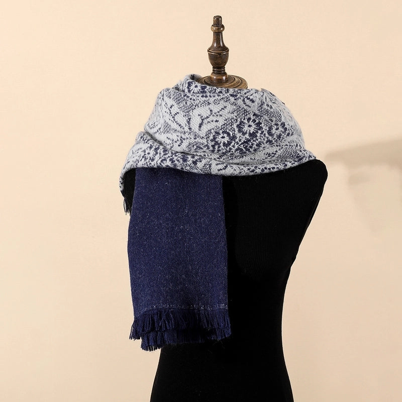 Niche Warm High-grade Scarf Women's Solid Color Cashmere Versatile Lace Stitching Dual-purpose Scarf