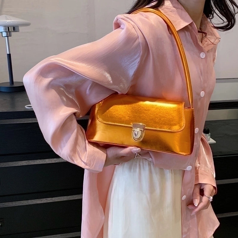Women's Small All Seasons Pu Leather Solid Color Basic Streetwear Square Lock Clasp Shoulder Bag Square Bag Underarm Bag