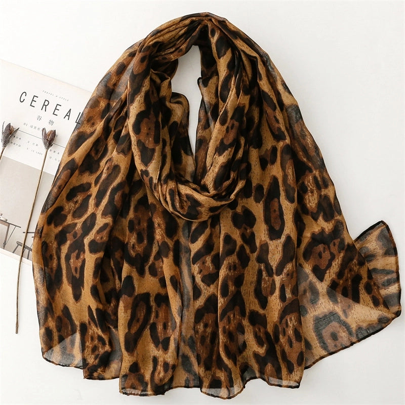 Women's Casual Leopard Voile Polyester Printing Scarf