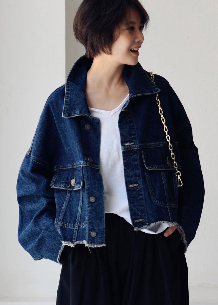Boutique Blue Peter Pan Collar Button Cotton Denim Coat Spring