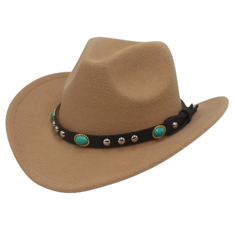 New Ethnic Style Tibetan Western Cowboy Hat Top Hat Autumn And Winter Men's And Women's Felt Hat Curling Jazz Hat Trendy