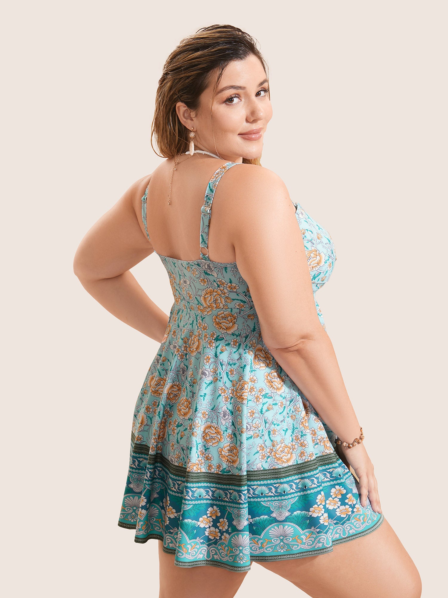 Bandana Print Crossover Adjustable Straps Swim Dress