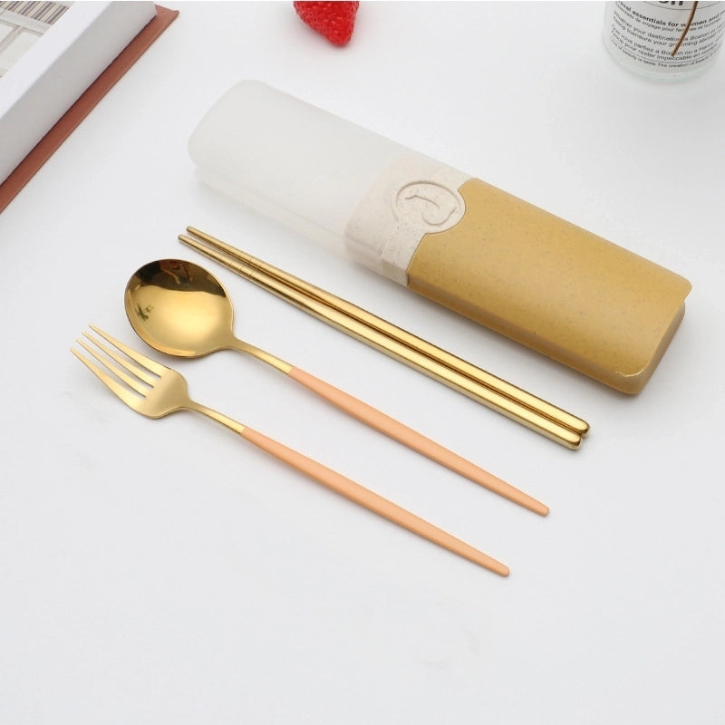 Retro Pastoral Color Block Stainless Steel Spoon Fruit Knife Fruit Fork 1 Set