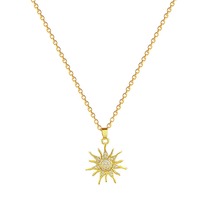 Sunflower Full Diamond Gorgeous Full Diamond Necklace Women'S Versatile Clavicle Chain Titanium Steel