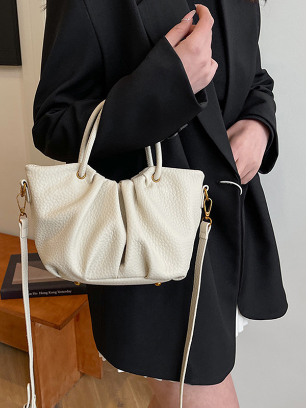 Pleated Solid Color Zipper Crossbody Bags Handbags