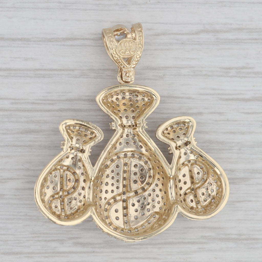 2.50ctw Cubic Zirconia Money Bags Pendant 10k Yellow Gold Statement