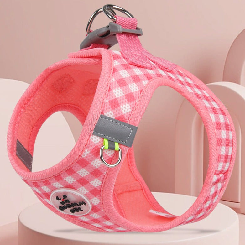 Plaid Pattern Breathable Dog Harness&Leash