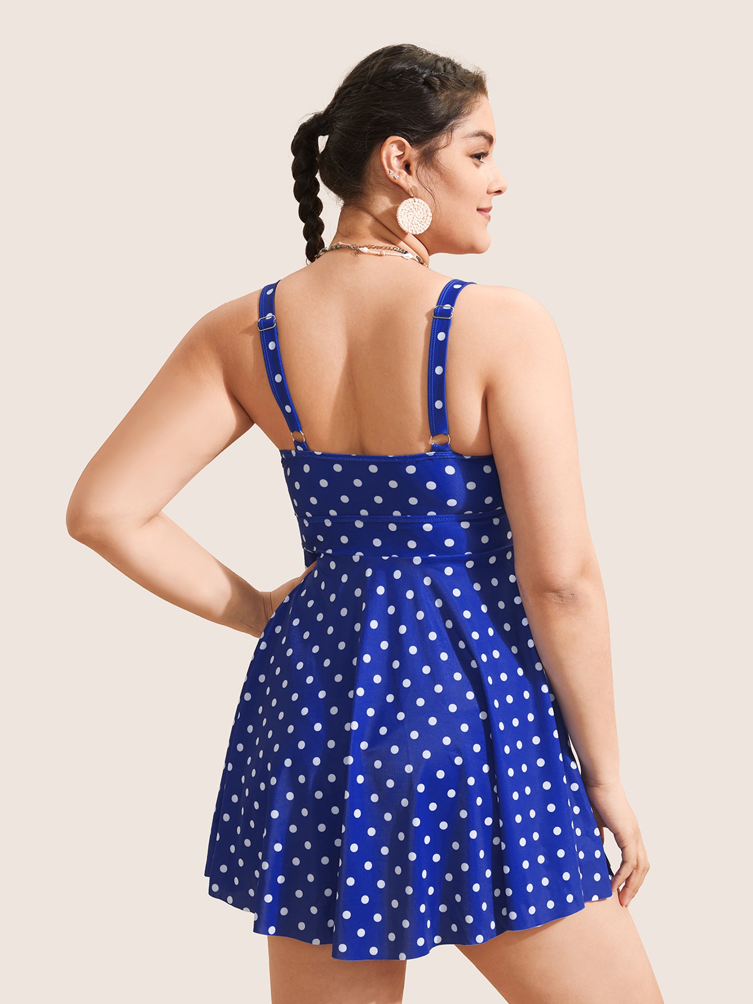 Polka Dot Crossover Ruched Flutter Hem Swim Dress