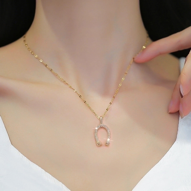 2 Pieces Fashion Heart Shape Butterfly Titanium Steel Copper Inlay Artificial Diamond Pendant Necklace
