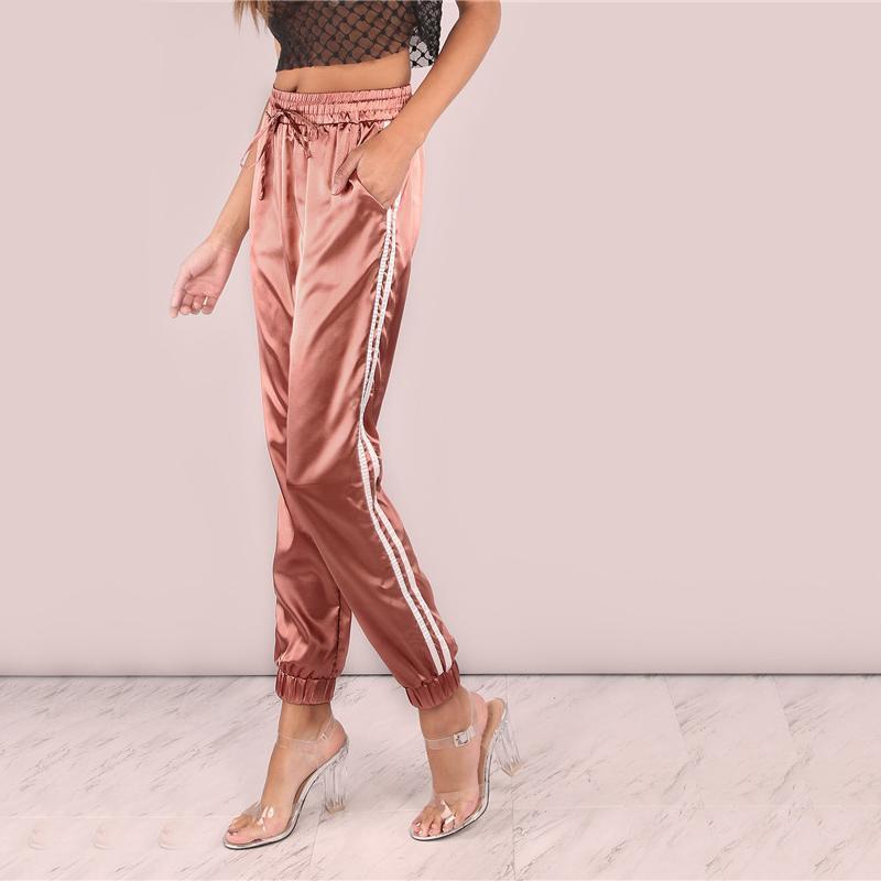 Mid Waist Satin Striped Sport Trouser